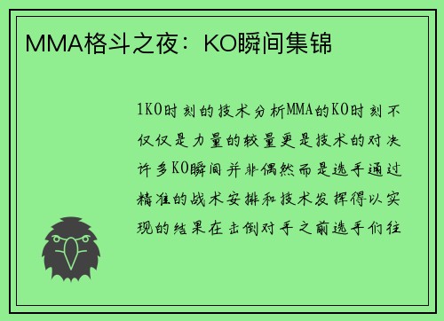 MMA格斗之夜：KO瞬间集锦
