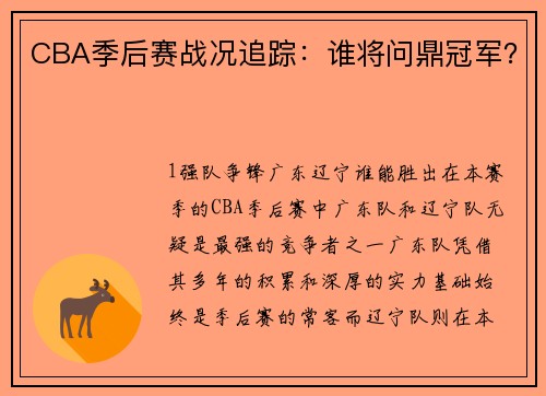 CBA季后赛战况追踪：谁将问鼎冠军？